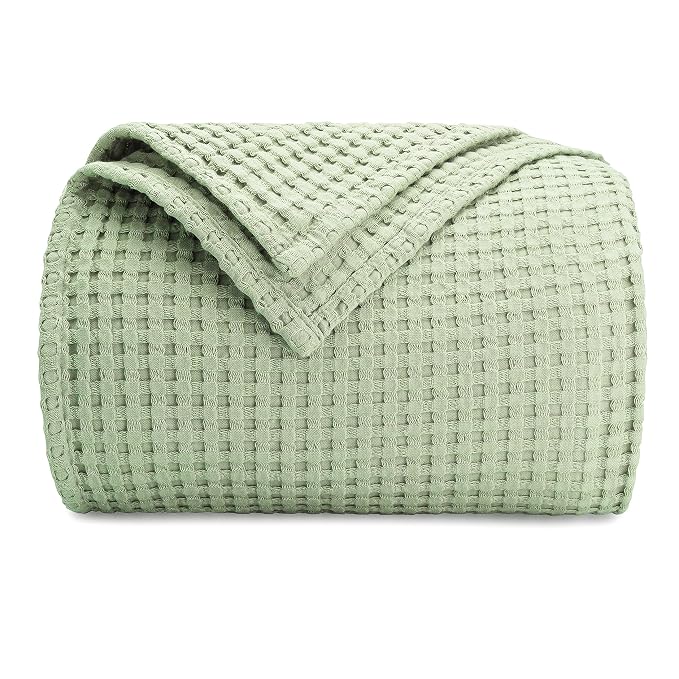 Comfy Cubs 100% Cotton Waffle Weave Throw Blanket Breathable Skin-Friendly Soft Lightweight Blankets - Perfect Warm Textured Blanket Layer - Size for Couch Bed & Sofa (Sage, 50" X 60")