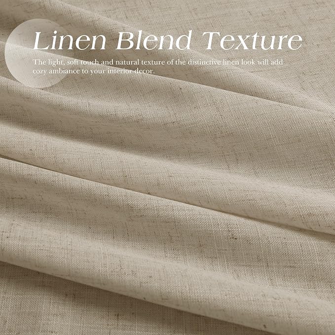 Eggshell Beige Linen Curtains 108 Inches Long for Living Room Floor to Ceiling Semi Sheer Grommet Window Curtain Extra Long Modern Farmhouse Neutral Sheer Drapes for Dining Room 52x108, 2 Panel