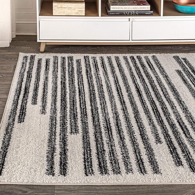 JONATHAN Y Khalil Modern Berber Stripe Cream/Black Indoor Area Rug, 10x13, Contemporary, Bohemian, Easy-Cleaning for Living Room, Bedroom, Kitchen, Pet Friendly, Non-Shedding (MOH207A-13)
