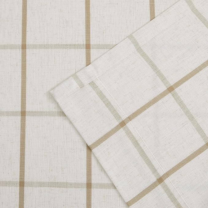 Vision Home Flax Linen Plaid Pinch Pleated Tier Curtains 24 inch, Checkered Semi Sheer Kitchen Curtains with Back Tab & Hooks, Light Filtering Small Window Panels for Bathroom Laundry, 25" Wx24 Lx2