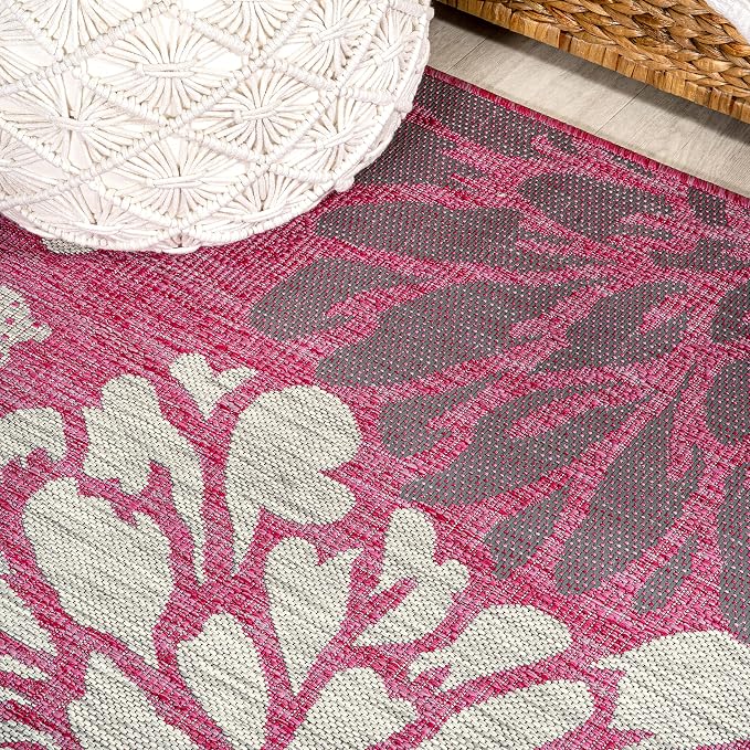 JONATHAN Y Floral Textured Weave Indoor Outdoor Runner Rug 2X10 Fuchsia/Light Gray, Zinnia Modern for Backyard, Patio, Porch, Easy-Cleaning, High Traffic, Pet-Friendly, Non-Shedding (SMB110F-210)