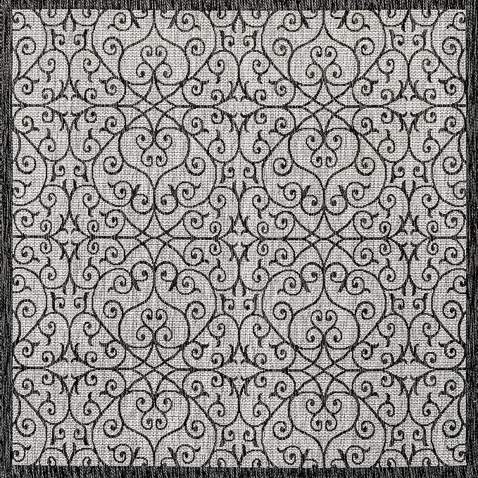 JONATHAN Y Vintage Filigree Indoor Outdoor Square Area Rug 8X8 Light Gray/Black, Madrid Textured Weave for Backyard, Patio, Porch, Easy-Cleaning, High Traffic, Pet-Friendly, Non-Shedding SMB107E-8SQ