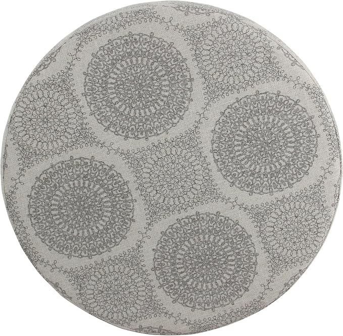 Homepop Home Decor | Upholstered Round Storage Ottoman | Ottoman with Storage for Living Room & Bedroom (Grey Medallion) 24.0 In. X 24.0 In. X 17.0 In.