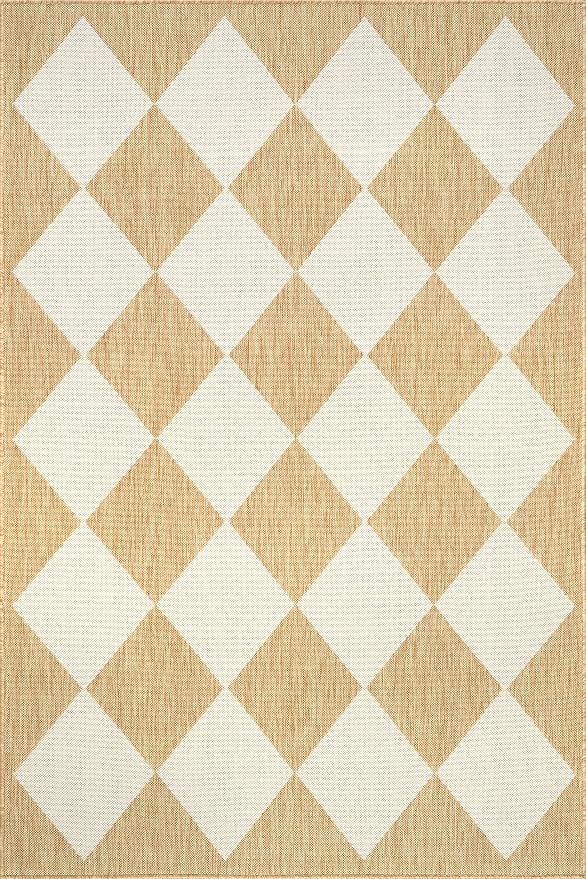 Nuloom Outdoor Performance Collection Sabina Tan/Ivory, 8' x 10', Soft, High Traffic, Stain Resistant, Easy Clean, Durable Area Rug for Indoor/Outdoor Patio, Deck, Porch, Garden, Courtyard