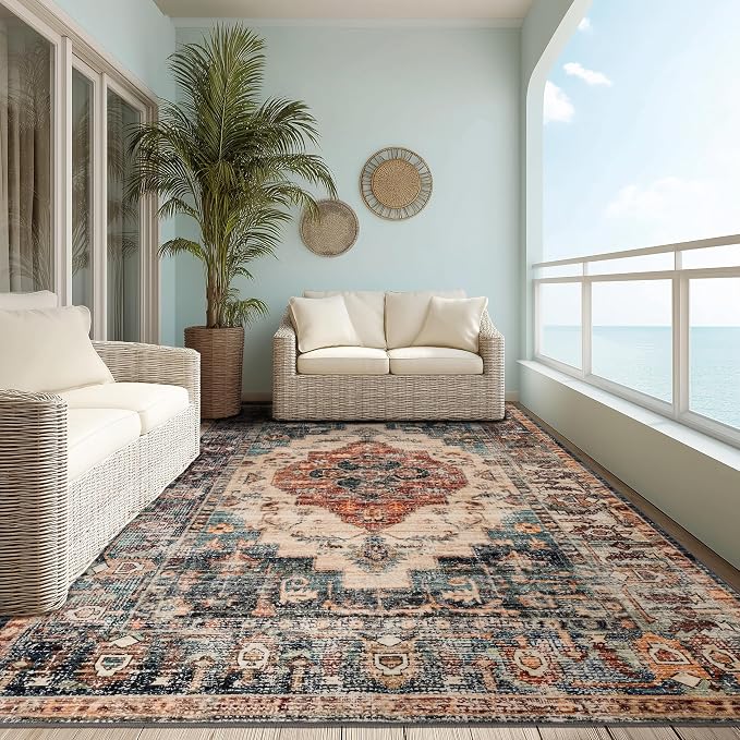 Ruaruarug Washable Area Rug 8x10 for Living Room, Bedroom, Ultra Soft Non Slip Stain & Fade Resistant, Pet & Kids Friendly, Suitable for High Traffic Areas Easy to Clean for Office Kitchen, Brown
