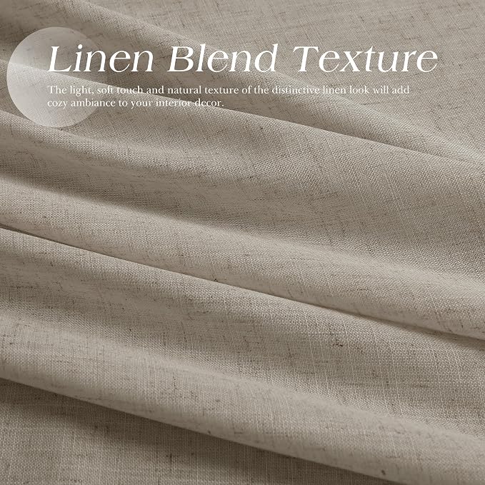 Cobblestone Linen Curtains 102 Inches Long for Living Room Floor to Ceiling Light Filtering Protect Privacy Grommet Top Extra Long Sheer Drapes Modern Farmhouse Curtain for Bedroom 52x102, 2 Panels