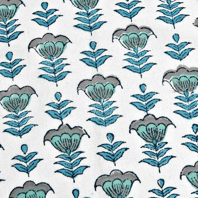 Ridhi Block Print Aquamarine Blue Pillow Cover 24" x 24" (Pack of 2) Decorative Couch Pillows for Living Room, Chic Boho Cute Outdoor Pillows Covers Gifts for Spring, Easter and Valentine