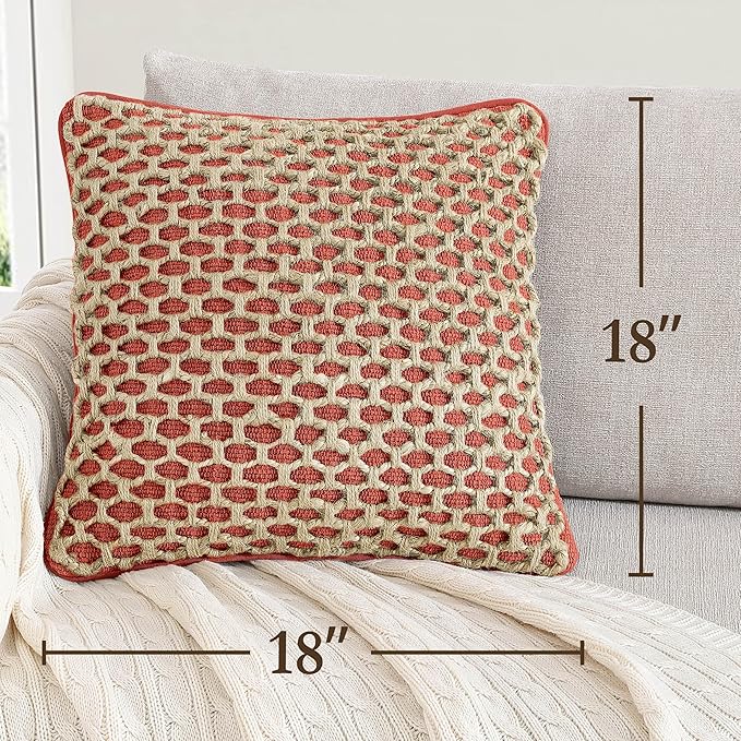 Boho Living 18x18 Rust Throw Pillow Covers Pillow Insert not Included - Boho Pillow Covers Only, Pack of 2