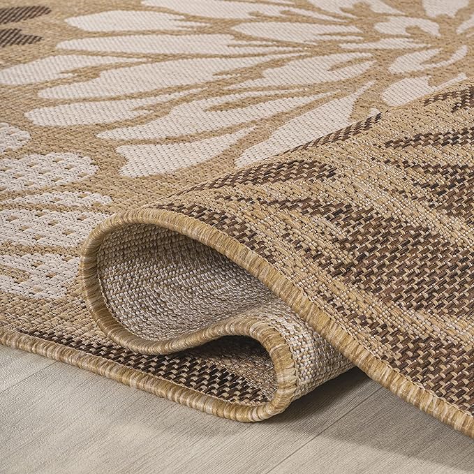 JONATHAN Y Floral Textured Weave Indoor Outdoor Area Rug 4X6 Brown/Cream, Zinnia Modern for Backyard, Patio, Porch, Easy-Cleaning, High Traffic, Pet-Friendly, Non-Shedding (SMB110I-4)