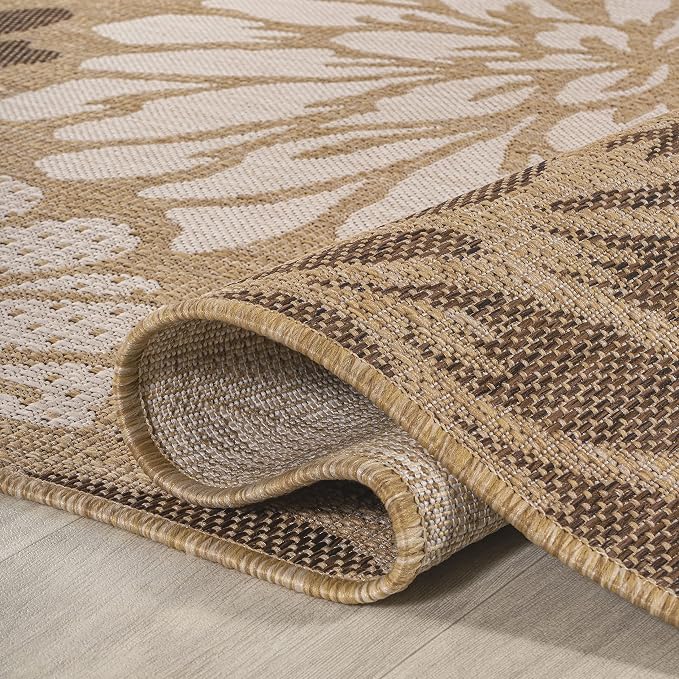 JONATHAN Y Floral Textured Weave Indoor Outdoor Square Area Rug 8X8 Brown/Cream, Zinnia Modern for Backyard, Patio, Porch, Easy-Cleaning, High Traffic, Pet-Friendly, Non-Shedding (SMB110I-8SQ)