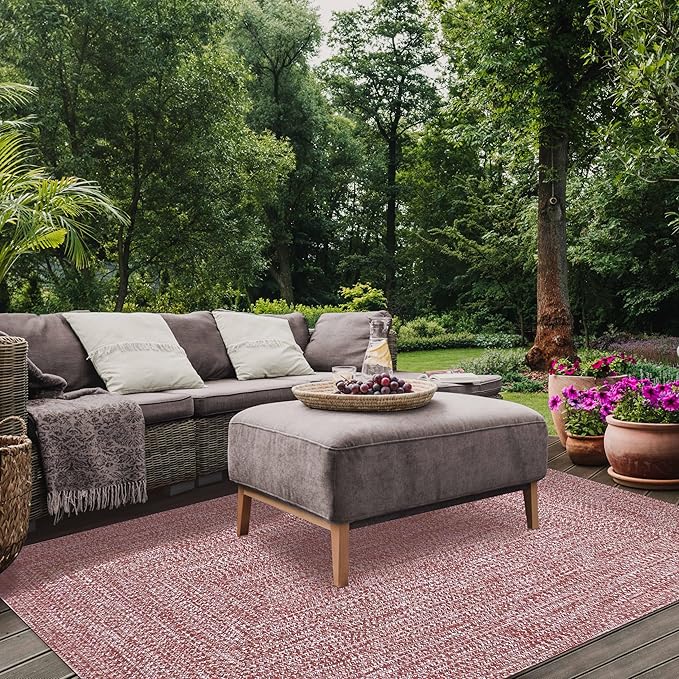 Superior Large Indoor/Outdoor Area Rug, Multi-Tone Reversible Braided Floor Decor for Patio, Front Porch, Entryway, Living Room, Office, Nursery, Artistic Home, 3' x 5', Brick-White