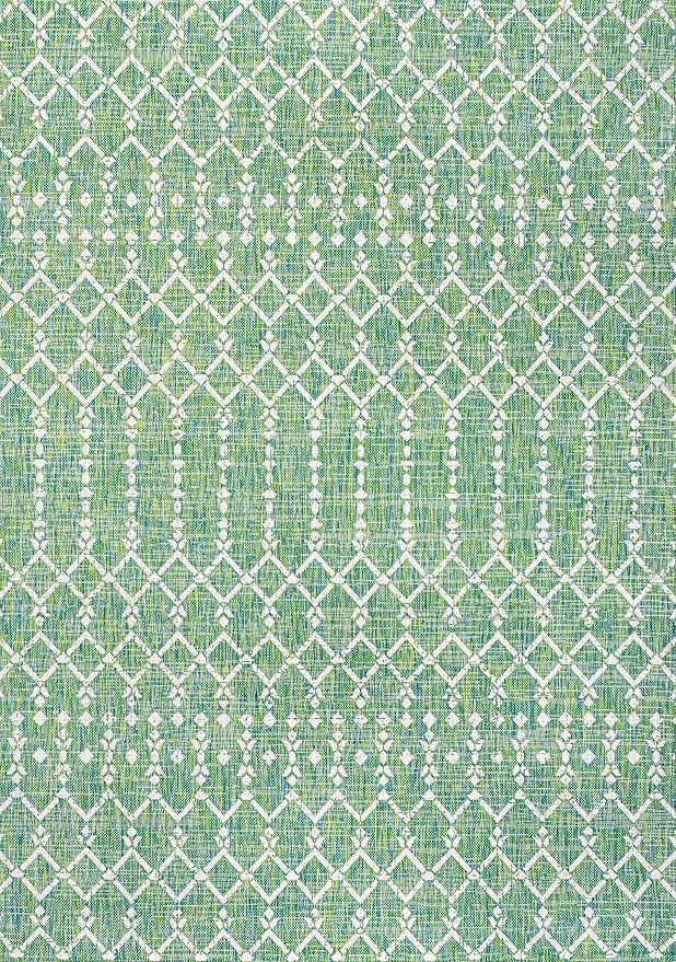 JONATHAN Y Moroccan Geometric Indoor Outdoor Area Rug 9X12 Green/Cream, Ourika Textured Weave for Backyard, Patio, Porch, Easy-Cleaning, High Traffic, Pet-Friendly, Non-Shedding (SMB108L-9)