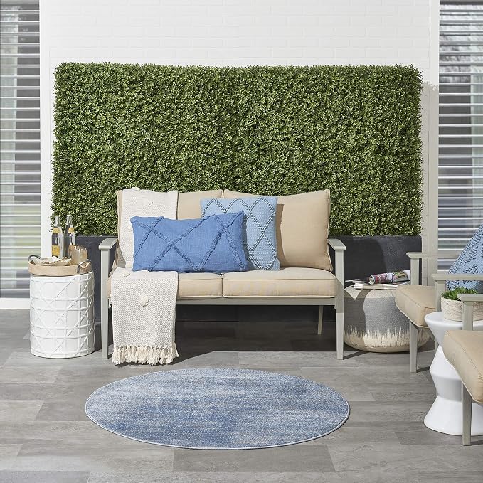 Nourison Home Nourison Essentials Blue Grey 4' x Round Area Rug - Easy Clean, Non Shedding, Bed Room, Living Room, Dining Room, Kitchen (4' x Round)