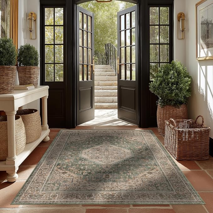 Ruaruarug Washable Area Rug 5x7 for Living Room, Bedroom, Ultra Soft Non Slip Stain & Fade Resistant, Pet & Kids Friendly, Suitable for High Traffic Areas Easy to Clean for Office Kitchen, Celadon