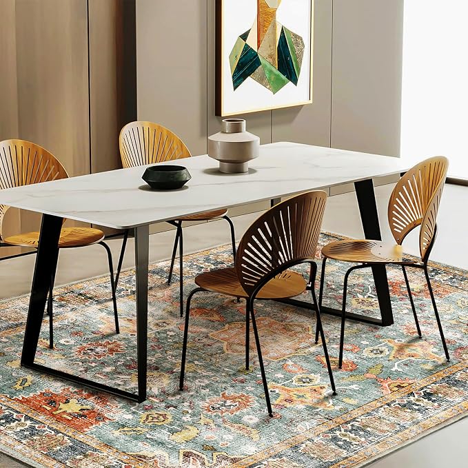 CHAMPLANT Area Rug 5'x7' Washable Vintage Traditional Floor Cover Foldable Thin Retro Kitchen Accent Indoor Distressed Non Slip Carpet for Bedroom Living Room