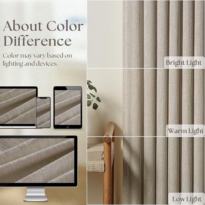 Extra Wide Curtains 90 Inches Long 60 Inch Width for Living Room Bedroom Light Filtering Semi Sheer Farmhouse Pleated Curtain Hooks Rings for Patio Sliding Door Large Window Burlywood Taupe 1 Panel