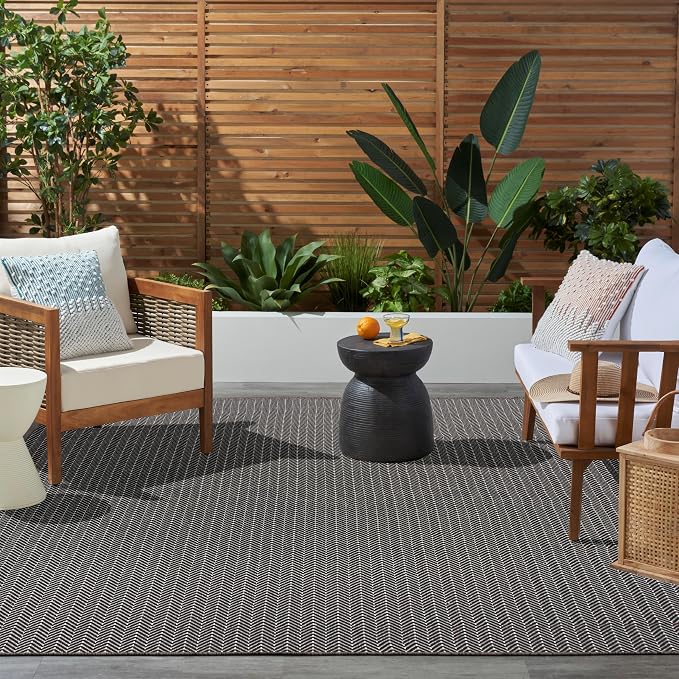 Nourison Home Horizon Indoor/Outdoor Black 8' x 10' Area Rug - Easy Clean, Non Shedding, Bed Room, Living Room, Dining Room, Kitchen (8' x 10')
