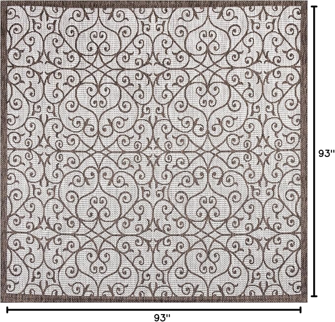 JONATHAN Y Vintage Filigree Indoor Outdoor Square Area Rug 8X8 Taupe/Espresso, Madrid Textured Weave for Backyard, Patio, Porch, Easy-Cleaning, High Traffic, Pet-Friendly, Non-Shedding (SMB107C-8SQ)