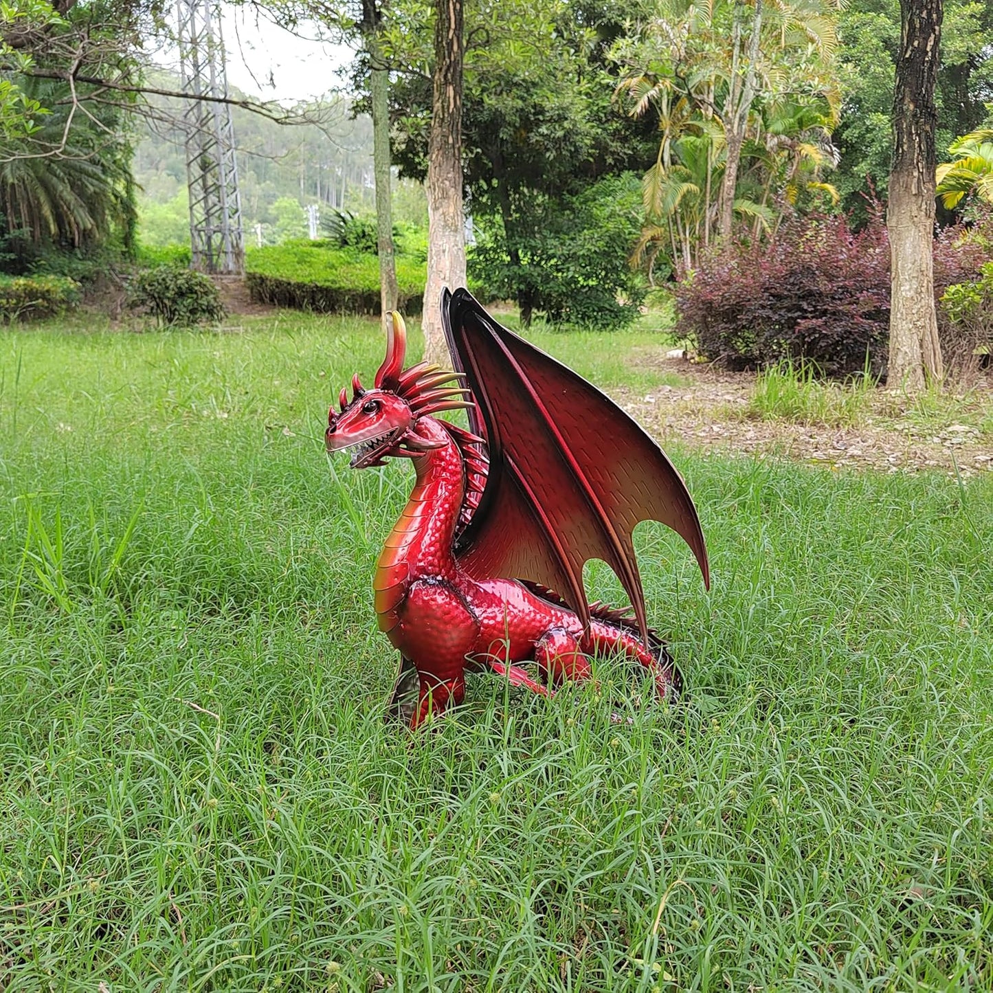 Decorative Red Dragon Figurine, Crackle The Dragon Statue, Patio Garden Porch Courtyard Decor