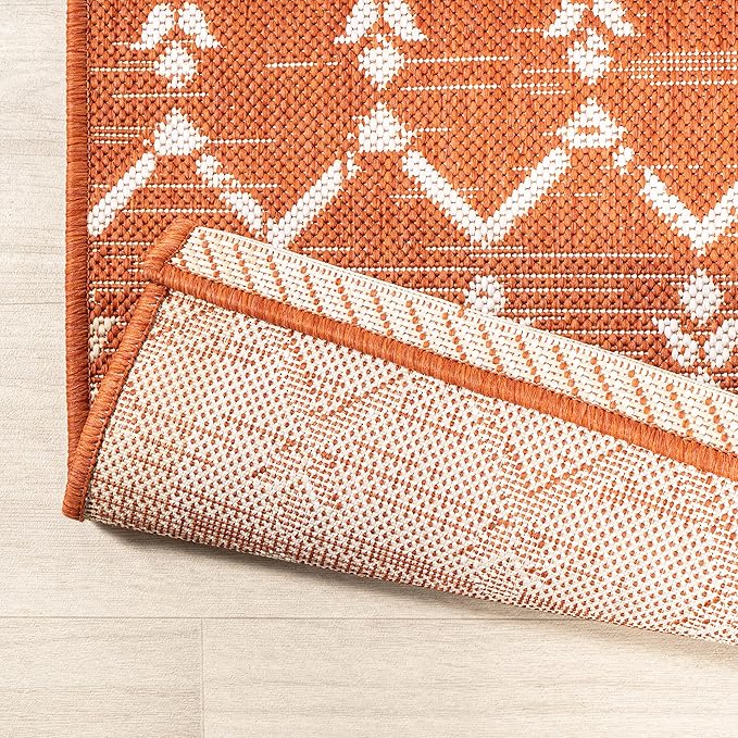 JONATHAN Y Moroccan Geometric Indoor Outdoor Area Rug 3X5 Orange/Cream, Ourika Textured Weave for Backyard, Patio, Porch, Easy-Cleaning, High Traffic, Pet-Friendly, Non-Shedding (SMB108P-3)