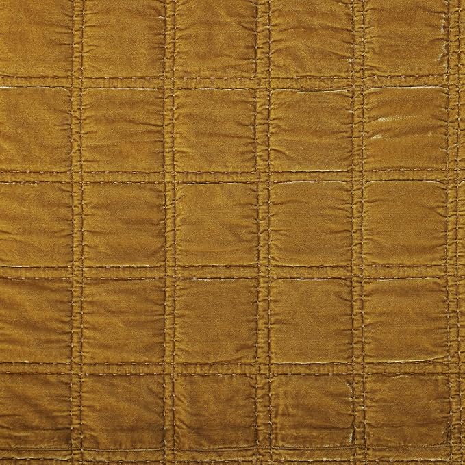 HiEnd Accent Stella Faux Silk Velvet Double Box Stitch 3 Piece Quilt Set, King Size, Saffron Solid Color, Classic Chic Modern Rustic Elegant Bedding Set, Lightweight Bed Set