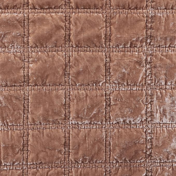 HiEnd Accent Stella Faux Silk Velvet Double Box Stitch 3 Piece Quilt Set, Full Queen Size, Dusty Rose Solid Color, Classic Chic Modern Rustic Elegant Bedding Set, Lightweight Bed Set