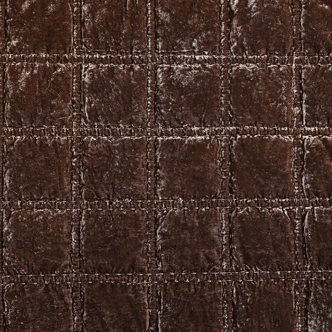 HiEnd Accent Stella Faux Silk Velvet Double Box Stitch 3 Piece Quilt Set, King Size, Copper Brown Solid Color, Classic Chic Modern Rustic Elegant Bedding Set, Lightweight Bed Set