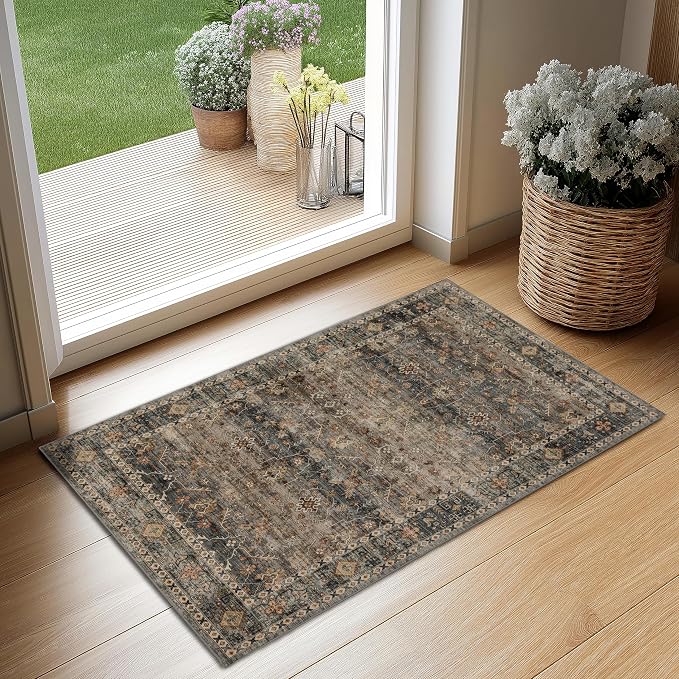 Ruaruarug Washable Area Rug 2x3 for Kitchen Entryway Living Room Bedroom, Ultra Soft Non Slip Stain & Fade Resistant, Pet & Kids Friendly, Suitable for High Traffic Areas Easy to Clean, Camel