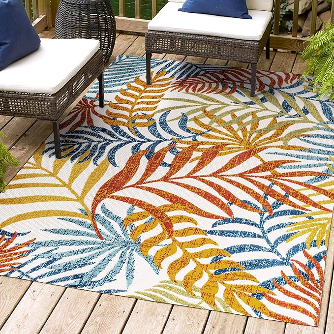JONATHAN Y Tropics Palm Leaves Indoor Outdoor Area Rug 3X5 Cream/Orange | Ships Rolled, Durable Flat Weave, Lays Flat for Backyard, Patio, Porch, Easy-Cleaning, High Traffic,Pet-Friendly,Non-Shedding