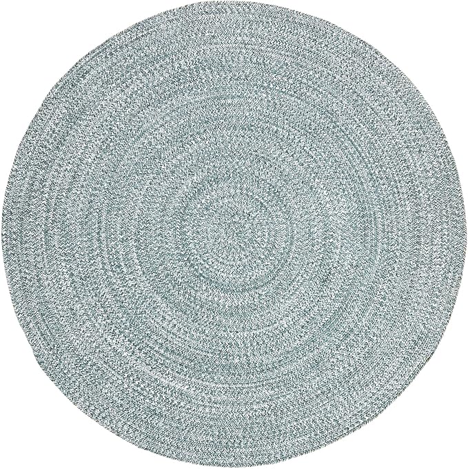 Superior Indoor/Outdoor Area Rug, Dual-Tone Reversible Braided Floor Decor for Patio, Front Porch, Entryway, Living Room, Office, Nursery, Artistic Home, 6' Round, Lagoon Breeze-White