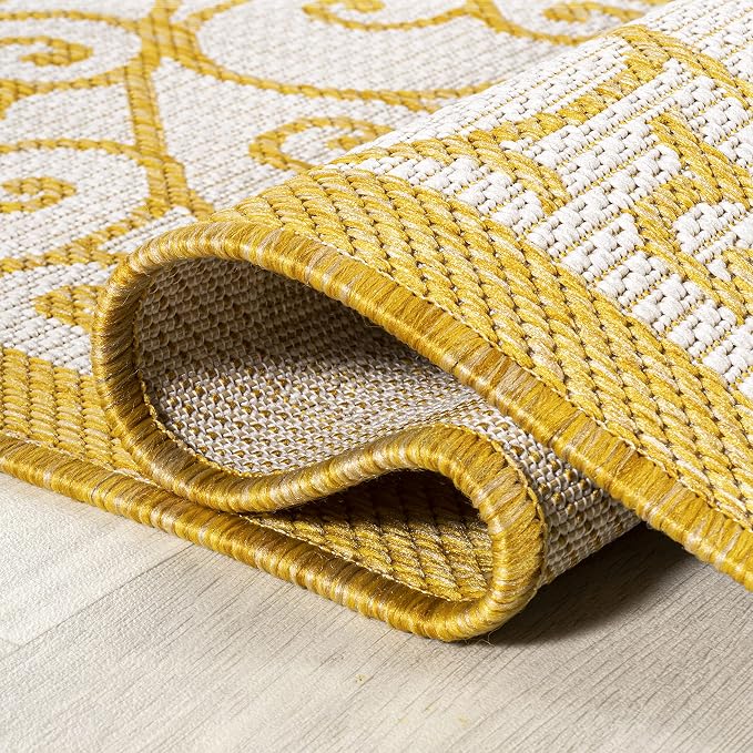 JONATHAN Y Vintage Filigree Indoor Outdoor Area Rug 8X10 Cream/Yellow, Madrid Textured Weave for Backyard, Patio, Porch, Easy-Cleaning, High Traffic, Pet-Friendly, Non-Shedding (SMB107D-8)