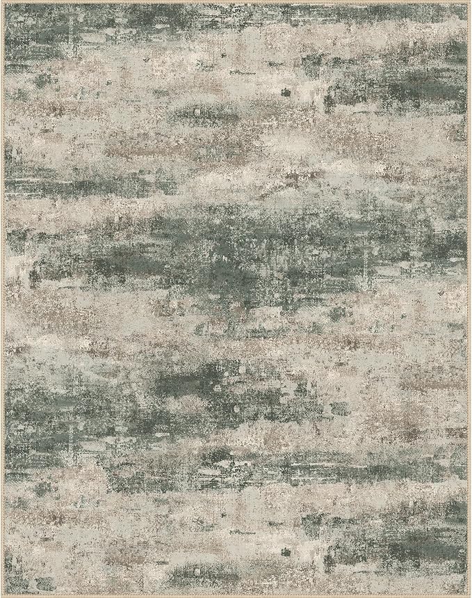 BEIMO Area Rugs 8x10 for Living Room Bedroom, Modern Abstract Machine Washable Rug, Large Soft Low Pile Floor Cover with Non Slip Backing for Dining Room, Grey/Dark Green
