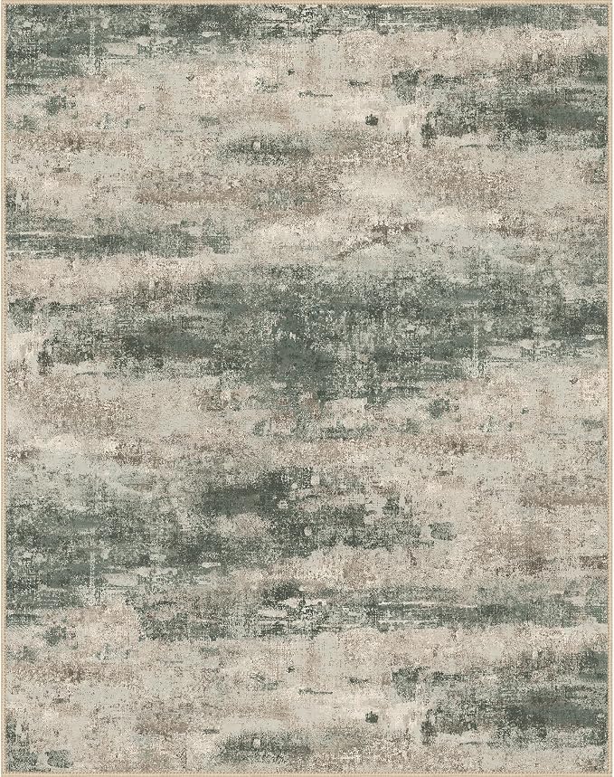 BEIMO Area Rugs 6x9 for Living Room Bedroom, Modern Abstract Machine Washable Rug, Large Soft Low Pile Floor Cover with Non Slip Backing for Dining Room, Grey/Dark Green
