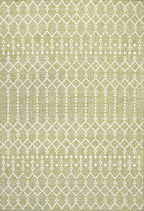 JONATHAN Y Moroccan Geometric Indoor Outdoor Area Rug 3X5 Light Green/Cream, Ourika Textured Weave for Backyard, Patio, Porch, Easy-Cleaning, High Traffic, Pet-Friendly, Non-Shedding (SMB108N-3)