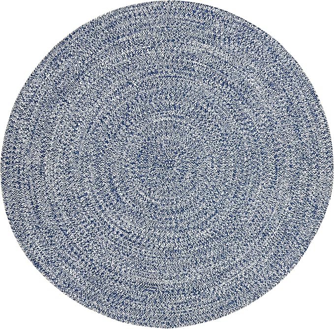 Superior Indoor/Outdoor Area Rug, Dual-Tone Reversible Braided Floor Decor for Patio, Front Porch, Entryway, Living Room, Office, Nursery, Artistic Home, 6' Round, Denim Blue-White