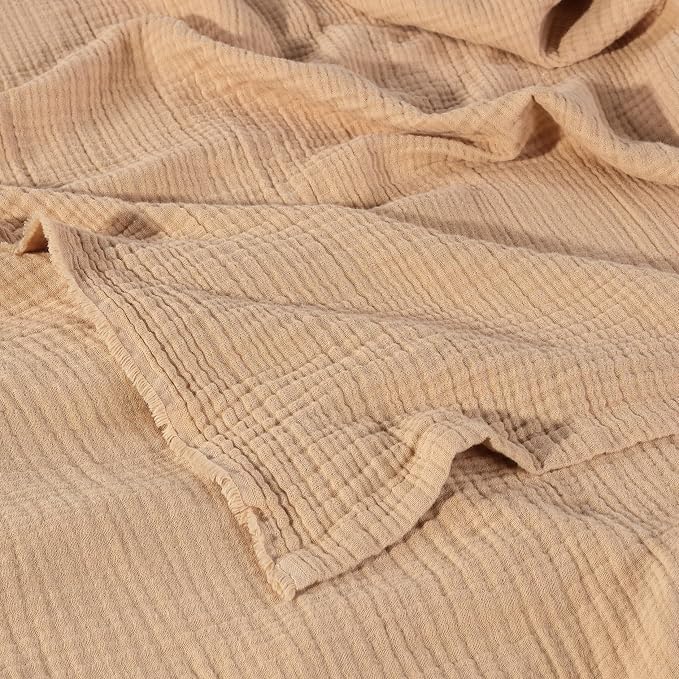 Muslin Blanket - Pure 100% Turkish Cotton Airy Soft Light Versatile Gauze Throw Blanket for Bed, Couch, Sofa (Beige, Throw Size (50" x 66" inch))
