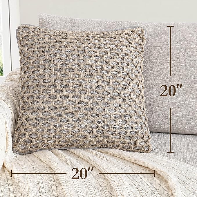 Boho Living Jada Decorative Throw, Includes Accent, Premium Woven Design, Living Room Décor, (2) 20" x 20" Pillow Cover with Insert, Grey