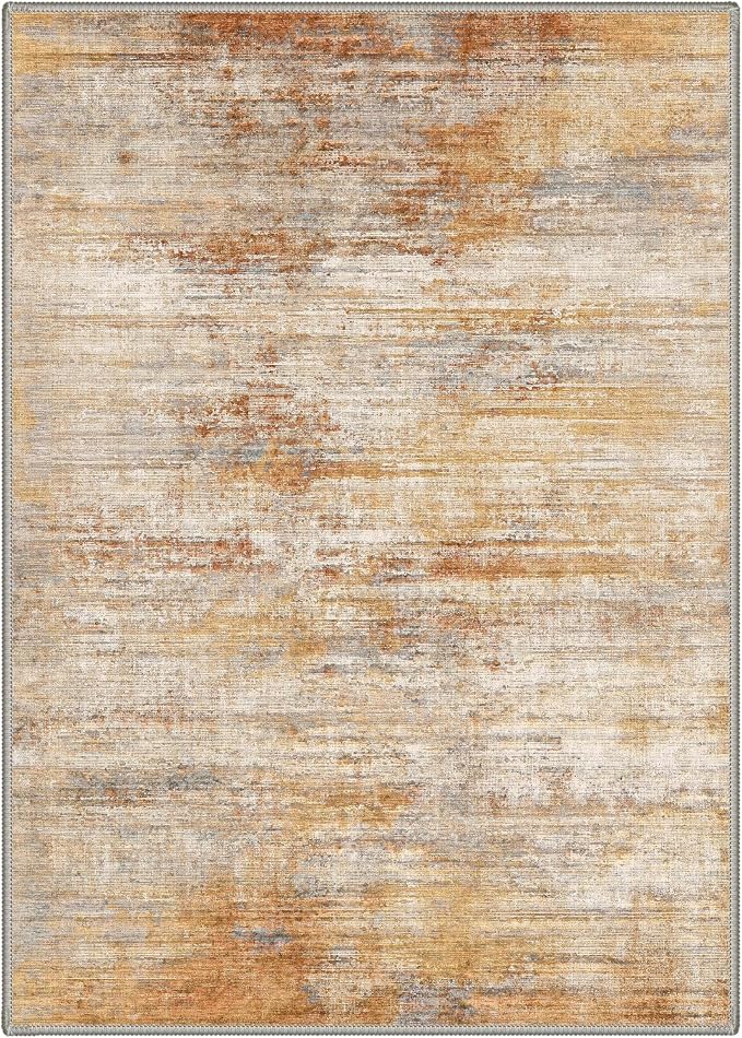BEIMO Area Rugs 10x14 for Living Room Bedroom, Modern Abstract Machine Washable Rug, Large Soft Low Pile Floor Cover with Non Slip Backing for Dining Room, Dusty Orange Beige