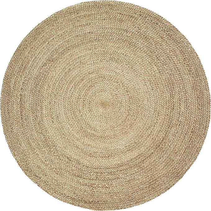 Handwoven Jute Braided Area Rug- Rustic Vintage Beige Reversible Rugs Eco Friendly Rugs for Bedroom Kitchen Living Room Farmhouse (Natural-6' Round)