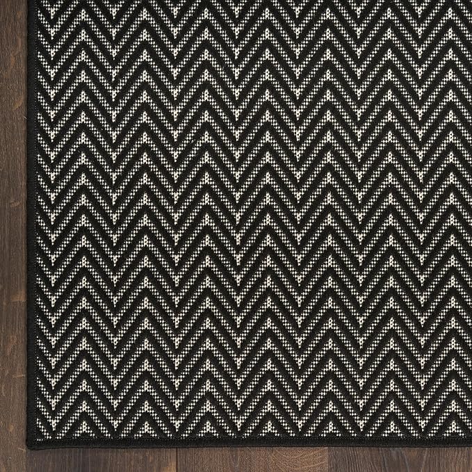Nourison Home Horizon Indoor/Outdoor Black 8' x 10' Area Rug - Easy Clean, Non Shedding, Bed Room, Living Room, Dining Room, Kitchen (8' x 10')