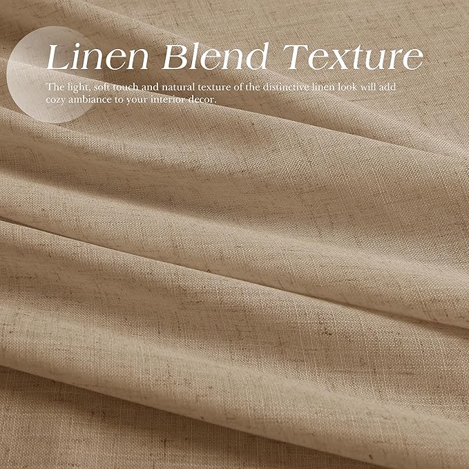 Sand Beige Linen Curtains 102 Inches Length for Living Room Grommet Design Semi Sheer Elegant Drapes for Bedroom Light Filtering Neutral Extra Long Sheer Curtain for Large Window 8FT 52x102, 2 Panel