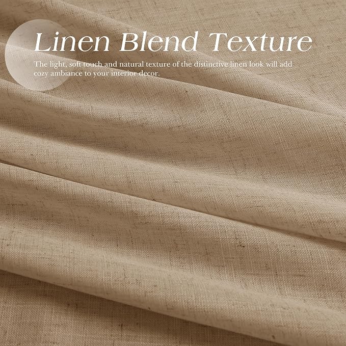 Sand Beige Linen Curtains 96 Inches Long for Living Room Grommet Top Privacy Light Filtering Luxury Neutral Window Decor Lightweight Breathable Sheer Drapes for Bedroom Dinner Room 52x96, 2 Panels