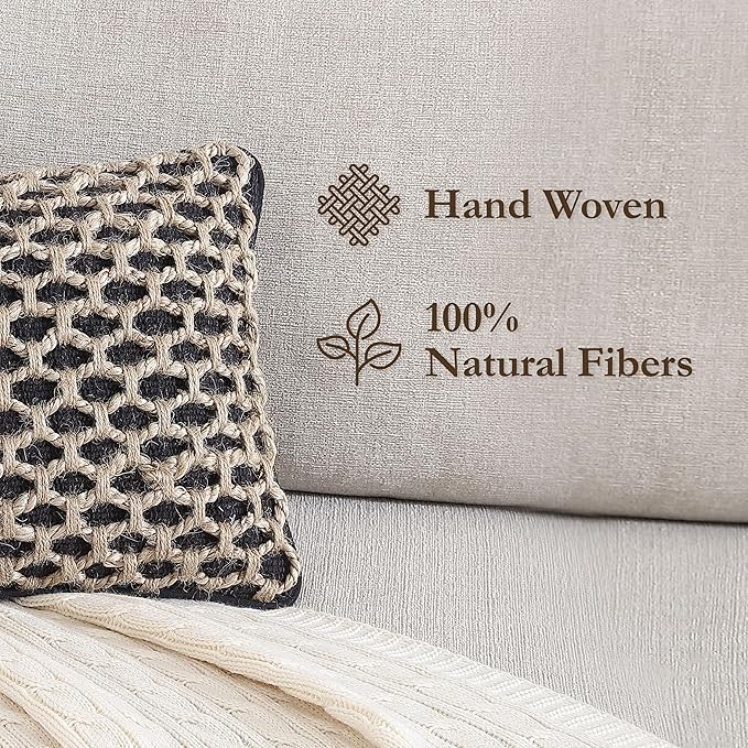 Boho Living Jada Premium Woven Design, Decorative Throw, Living Room Décor, (1) 12" x 20" Pillow Cover, Black