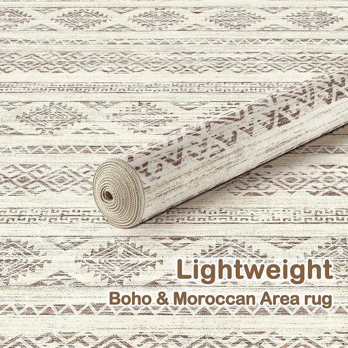 Tortania Area Rug Living Room Rugs - 2x3 Washable Soft Neutral Boho Moroccan Farmhouse Mat Indoor Floor Carpet for Bedroom Under Dining Table Home Office Decor - Brown