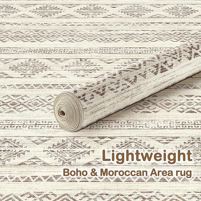 Tortania Area Rug Living Room Rugs - 5x8 Washable Large Soft Neutral Boho Moroccan Bohemian Farmhouse Rug Indoor Floor Carpet for Bedroom Under Dining Table Home Office Decor - Brown