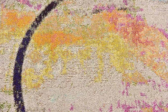 Unique Loom Chromatic Collection Modern Rustic & Vibrant Abstract Area Rug For Any Home Décor (8' 0 x 8' 0 Round, Beige/ Blue)