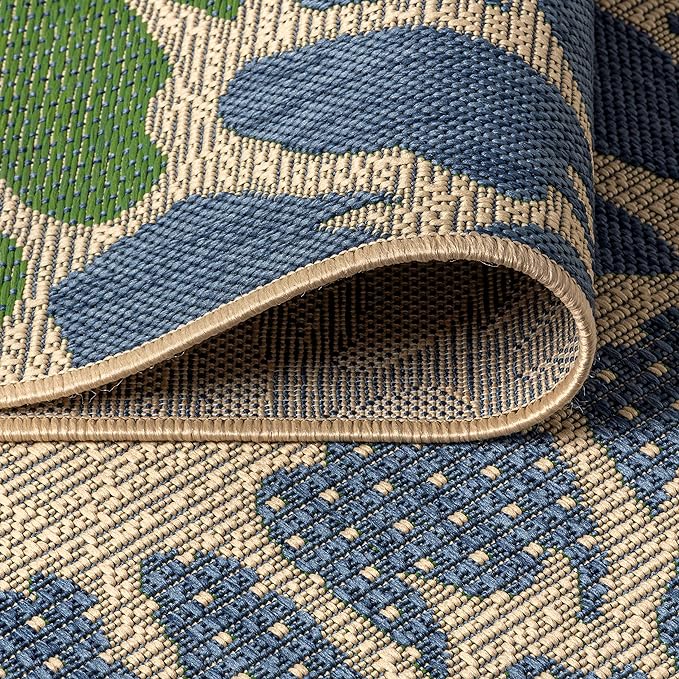 JONATHAN Y Floral Textured Weave Indoor Outdoor Round Area Rug 4 Ft Navy/Green, Zinnia Modern for Backyard, Patio, Porch, Easy-Cleaning, High Traffic, Pet-Friendly, Non-Shedding (SMB110B-4R)