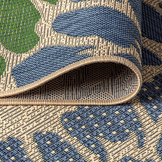 JONATHAN Y Floral Textured Weave Indoor Outdoor Square Area Rug 6X6 Navy/Green, Zinnia Modern for Backyard, Patio, Porch, Easy-Cleaning, High Traffic, Pet-Friendly, Non-Shedding (SMB110B-6SQ)