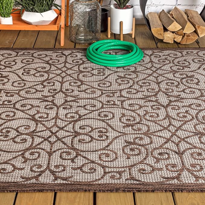 JONATHAN Y Vintage Filigree Indoor Outdoor Area Rug 5X8 Taupe/Espresso, Madrid Textured Weave for Backyard, Patio, Porch, Easy-Cleaning, High Traffic, Pet-Friendly, Non-Shedding (SMB107C-5)