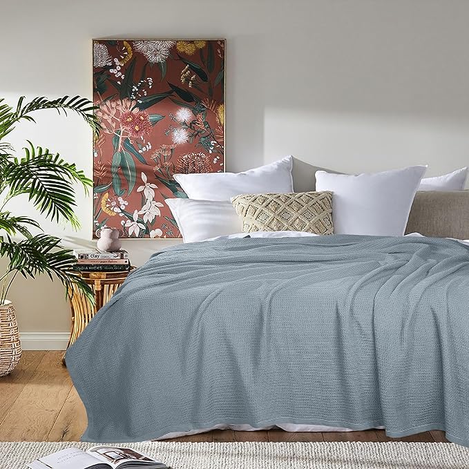 TreeWool 100% Cotton Twin XL Size Blanket for Bed - Waffle Weave Soft Breathable Cozy Comfortable and Lightweight (66x90 Inches, Silver Grey)